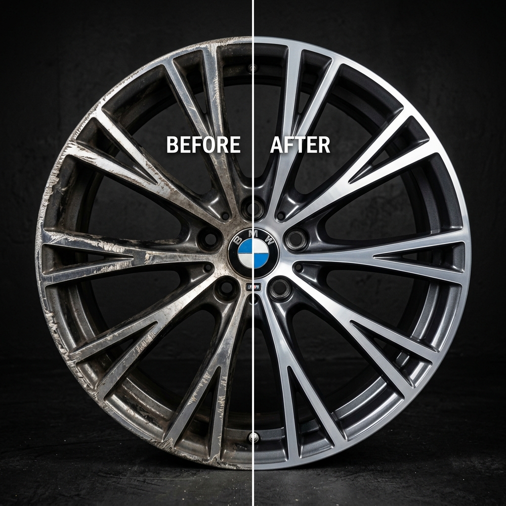 Diamond cut alloy wheel with a polished face and gloss black spokes